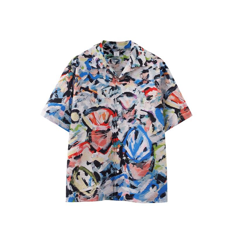 Colorful abstract patterned shirt on a white background