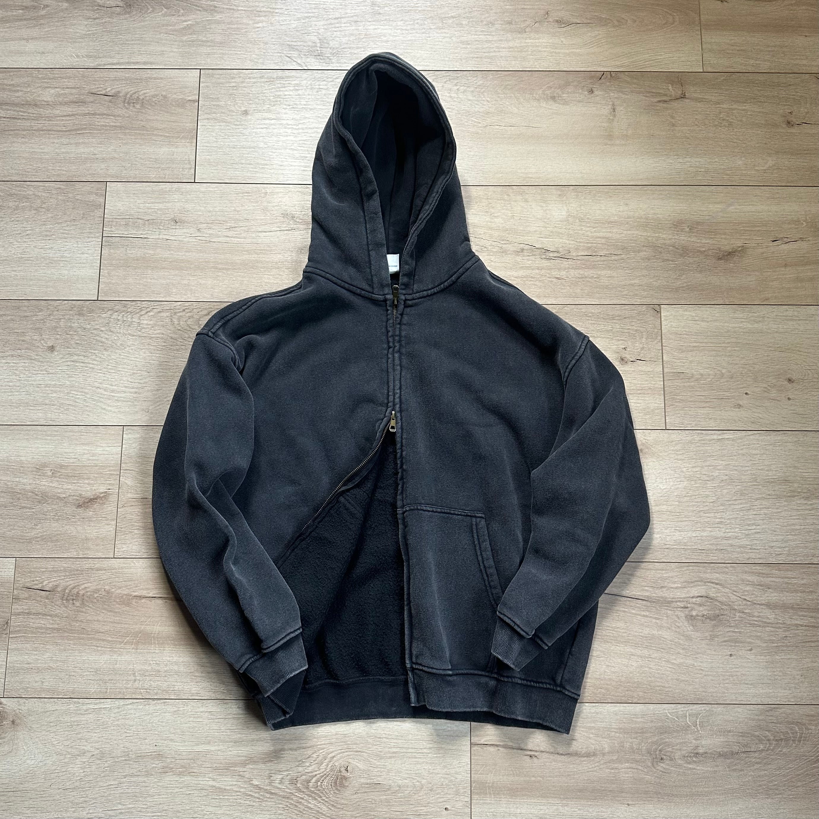 Vintage-Washed black Zip Hoodie