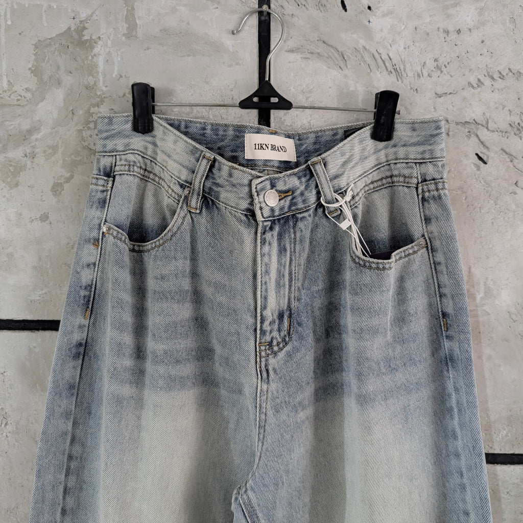 Washed Wide-Leg Denim Pants