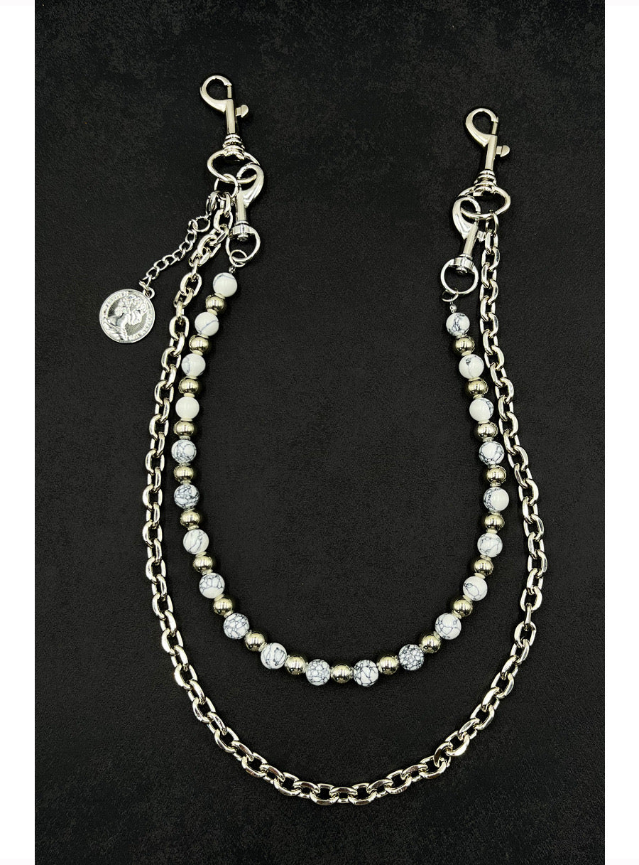 POCKET CHAIN DOUBLE SILVER PEARLS