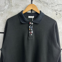 BLACK BUTTONS COLLAR LS TEE