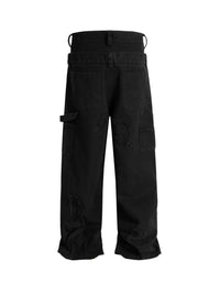 BLACK DISTRESSED UTILITY CARGO JEANS