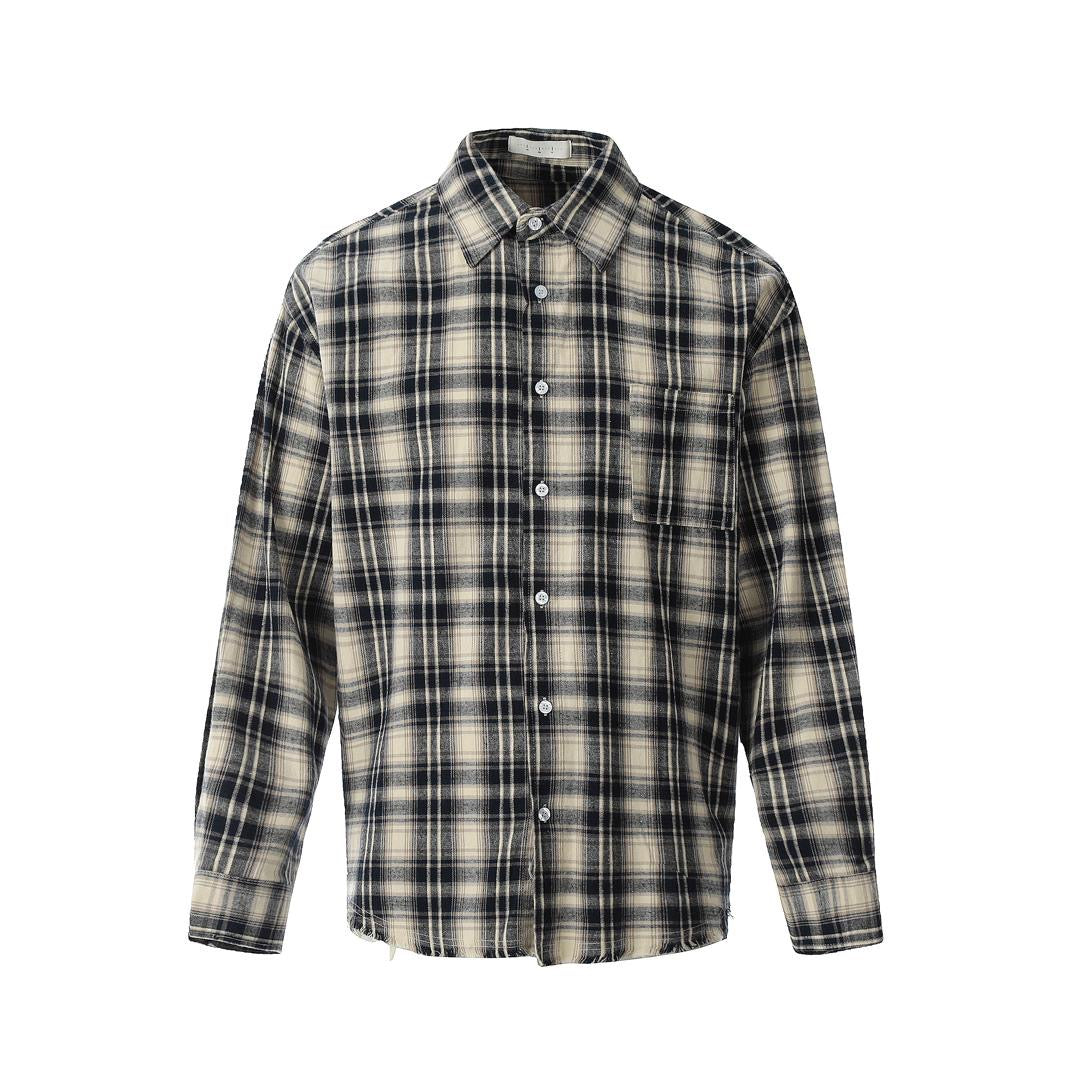 WIIKN RIPPED CREAM AND BLACK LONGSLEEVES SHIRT