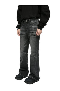 DISTRESSED FLARE BLACK DENIM