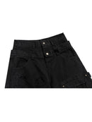BLACK DISTRESSED UTILITY CARGO JEANS