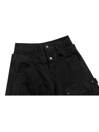 BLACK DISTRESSED UTILITY CARGO JEANS