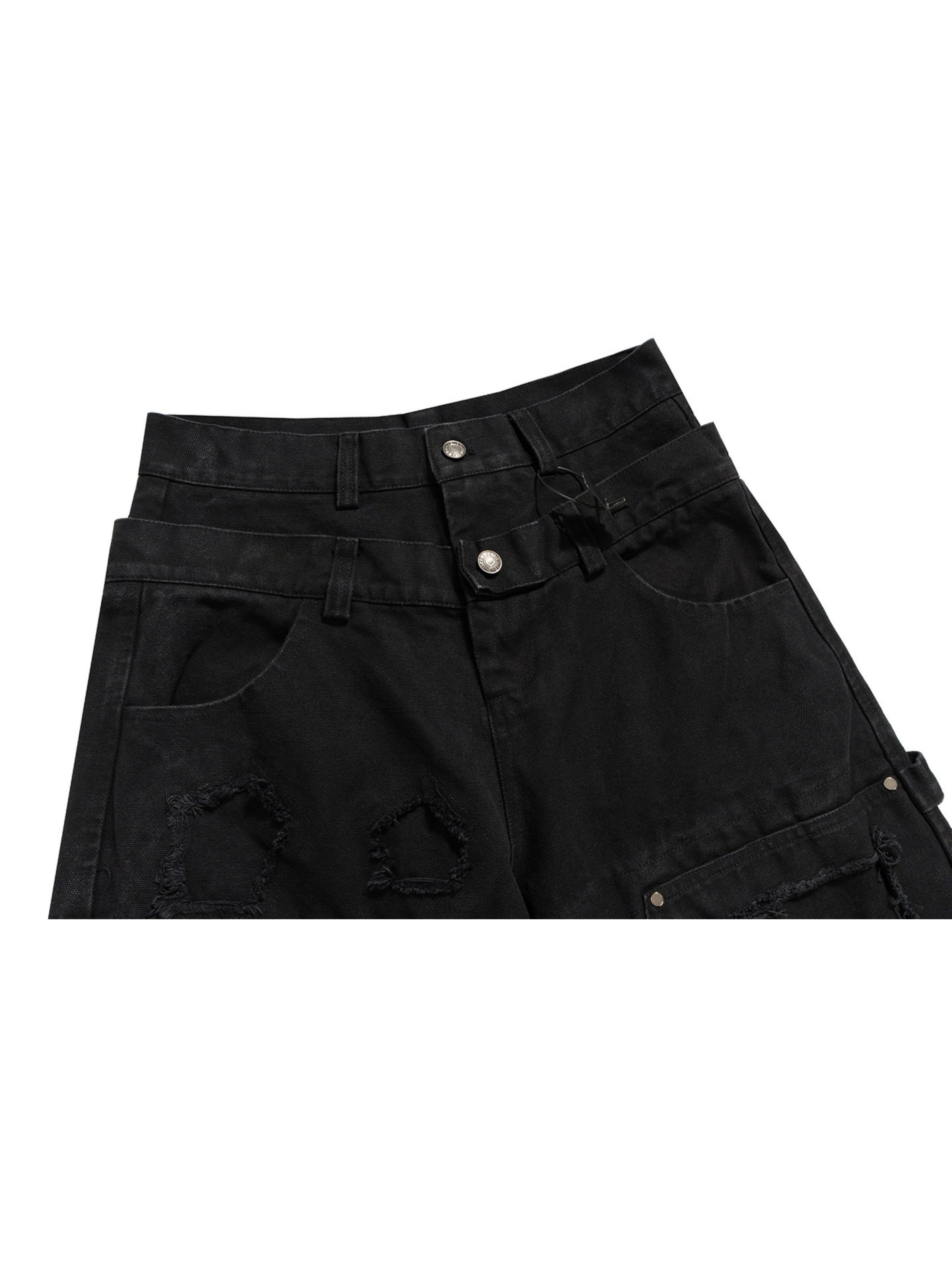 BLACK DISTRESSED UTILITY CARGO JEANS