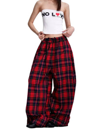 RED PLAID CASUAL PANTS
