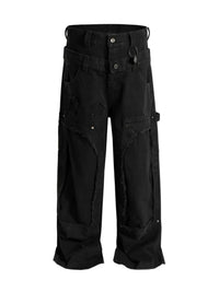BLACK DISTRESSED UTILITY CARGO JEANS