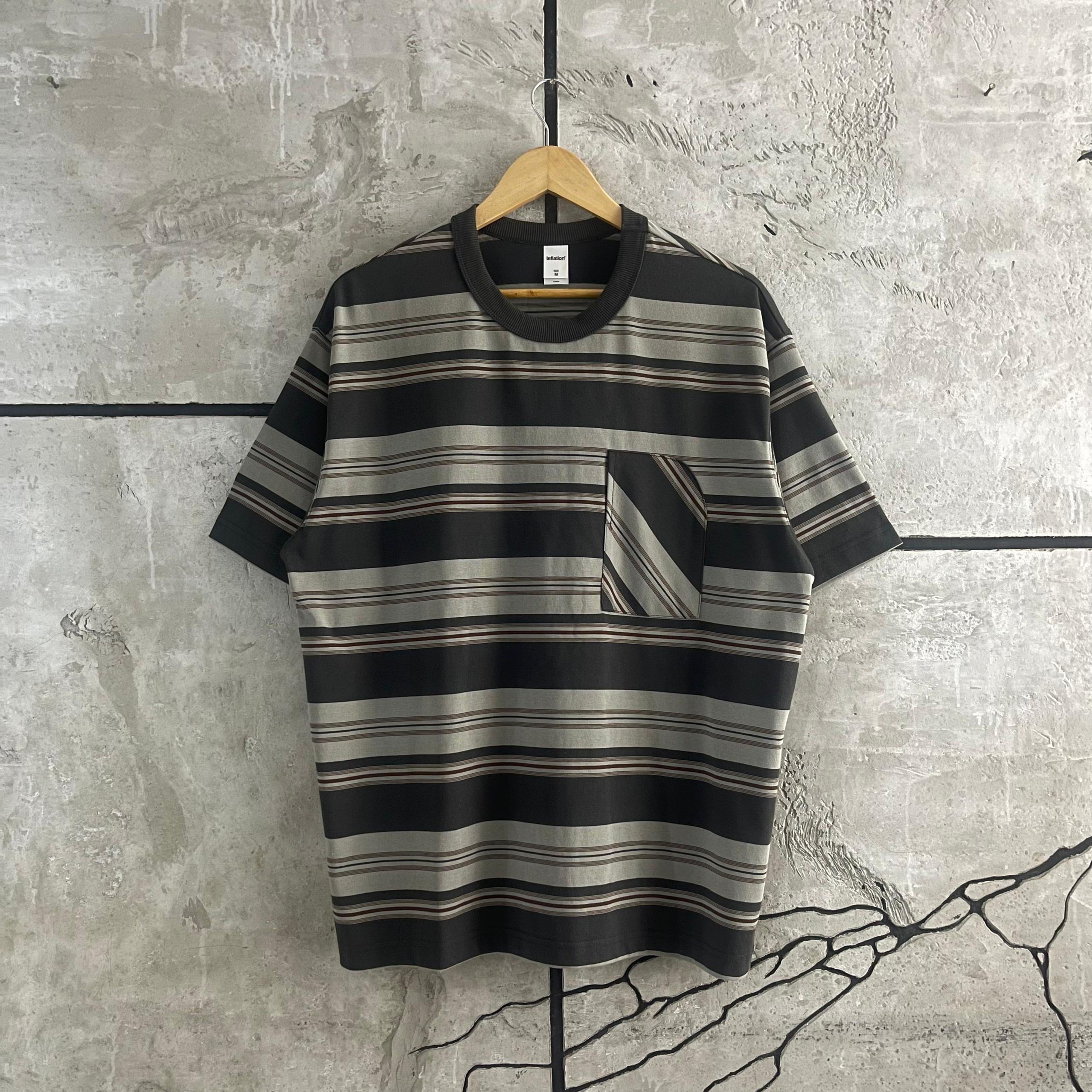 SHADOW STRIPE POCKET TEE – Charcoal & Taupe