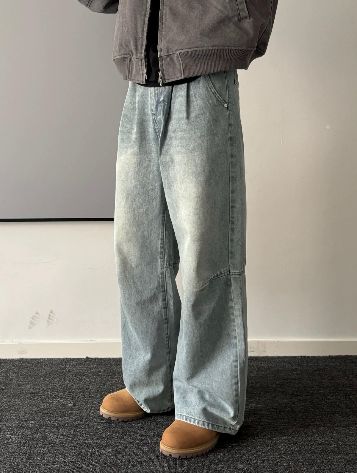 Washed Wide-Leg Denim Pants