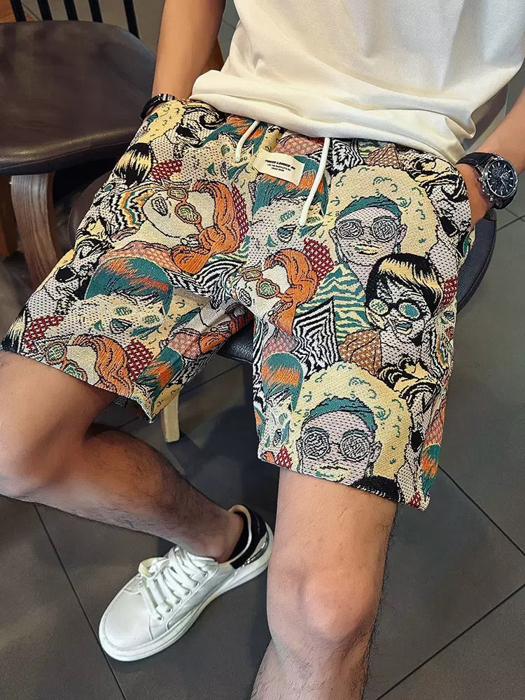 BHITE FACES WOVEN SHORTS