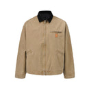 Beige jacket with black collar on a white background