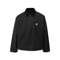 Black jacket with a brown patch on a white background