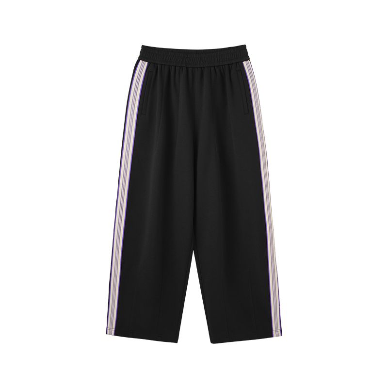 SIDE STRIPE WIDE-LEG TRACK PANTS – Black & Lilac
