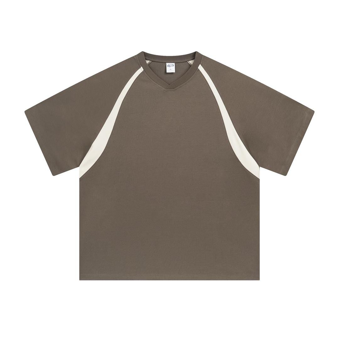 Brown t-shirt with white accents on a white background