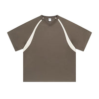 Brown t-shirt with white accents on a white background