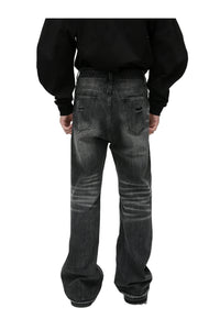 DISTRESSED FLARE BLACK DENIM