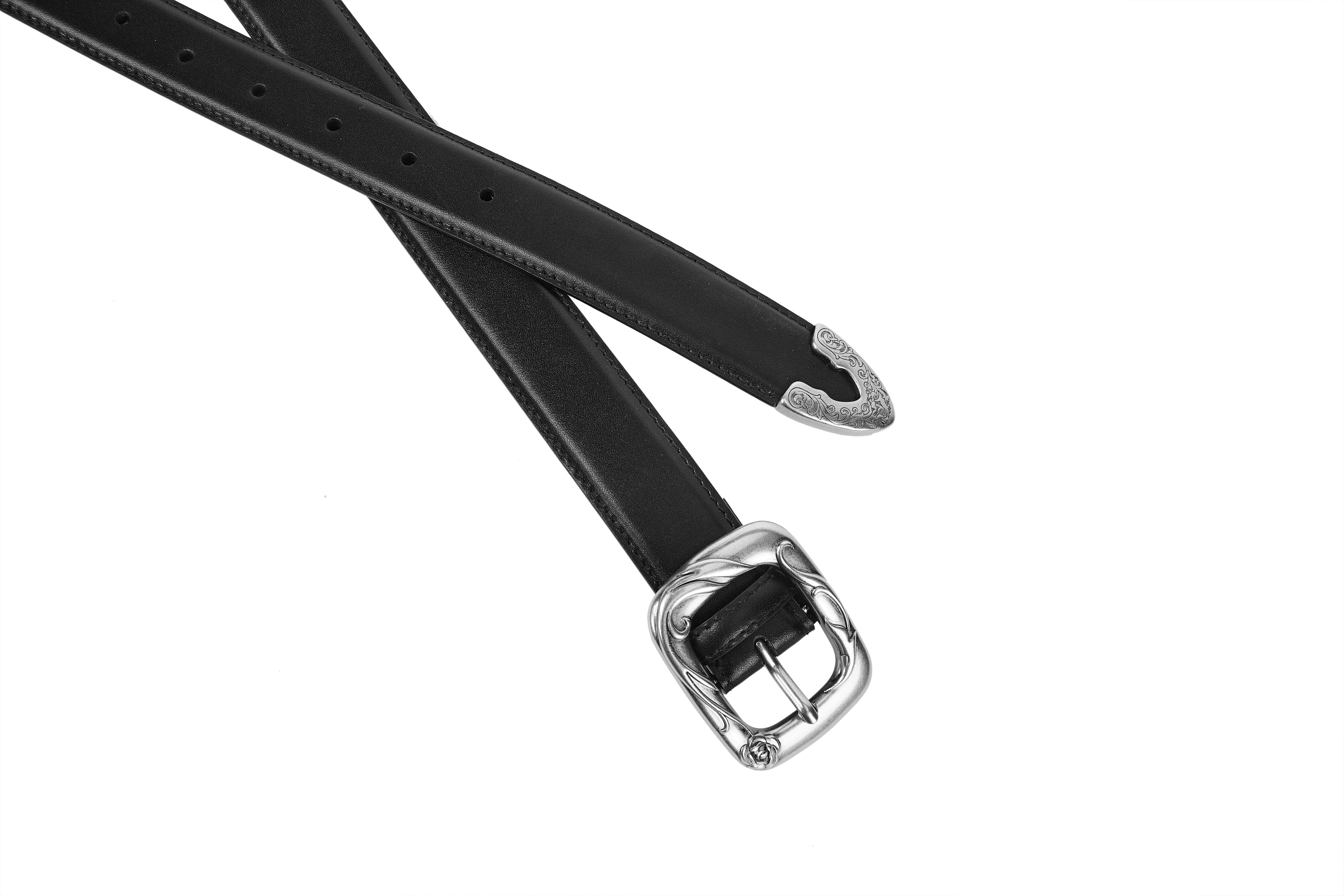 CREST BLACK LEATHER BELT