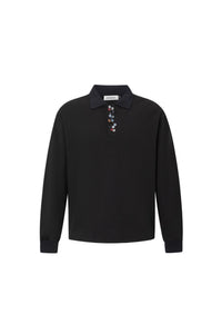 BLACK BUTTONS COLLAR LS TEE