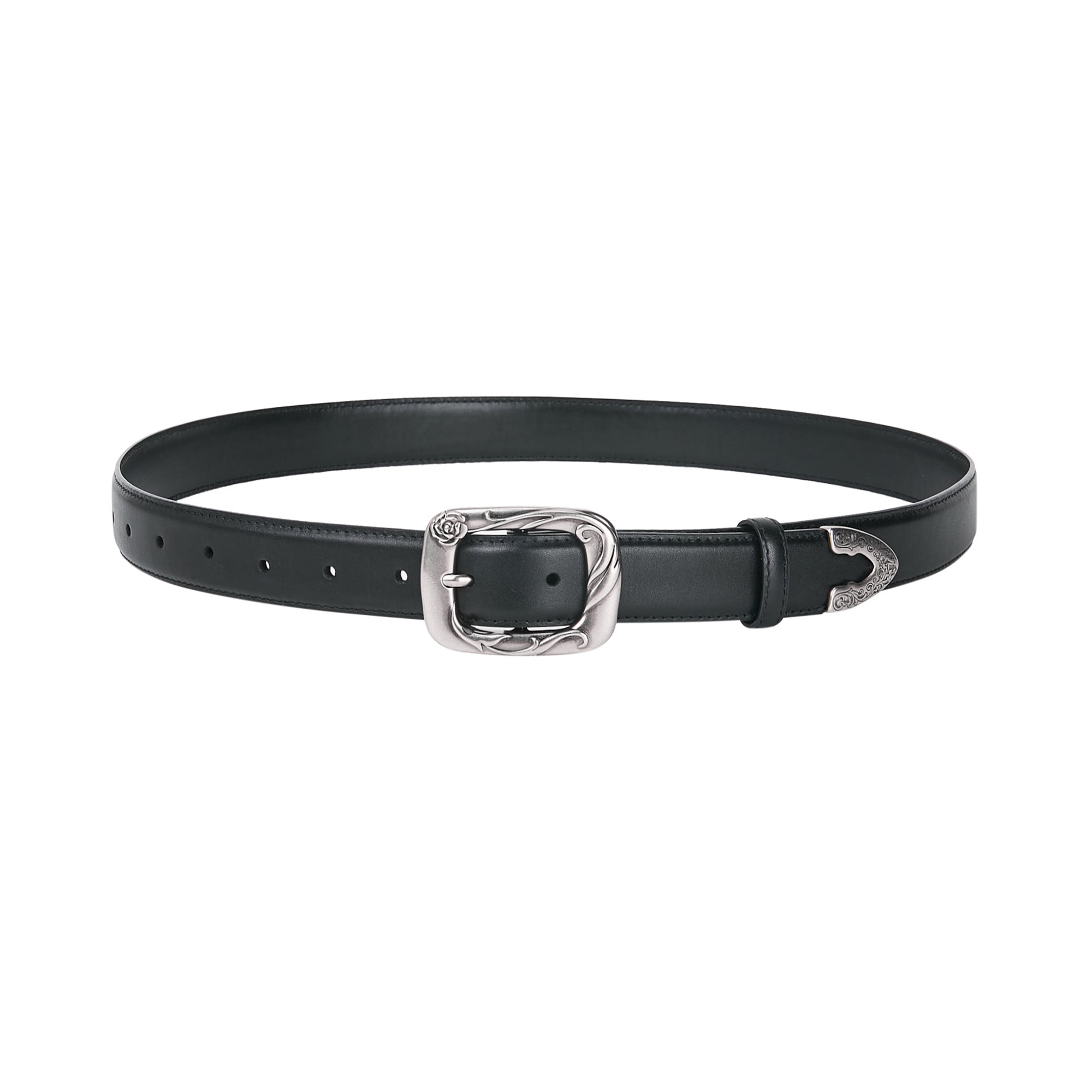 CREST BLACK LEATHER BELT