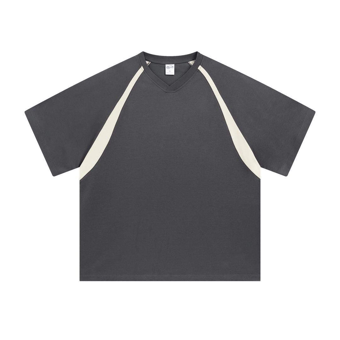Gray t-shirt with white sleeves on a white background