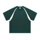 Green t-shirt with white sleeves on a white background