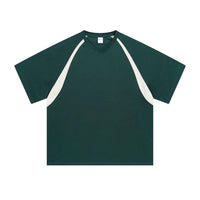 Green t-shirt with white sleeves on a white background