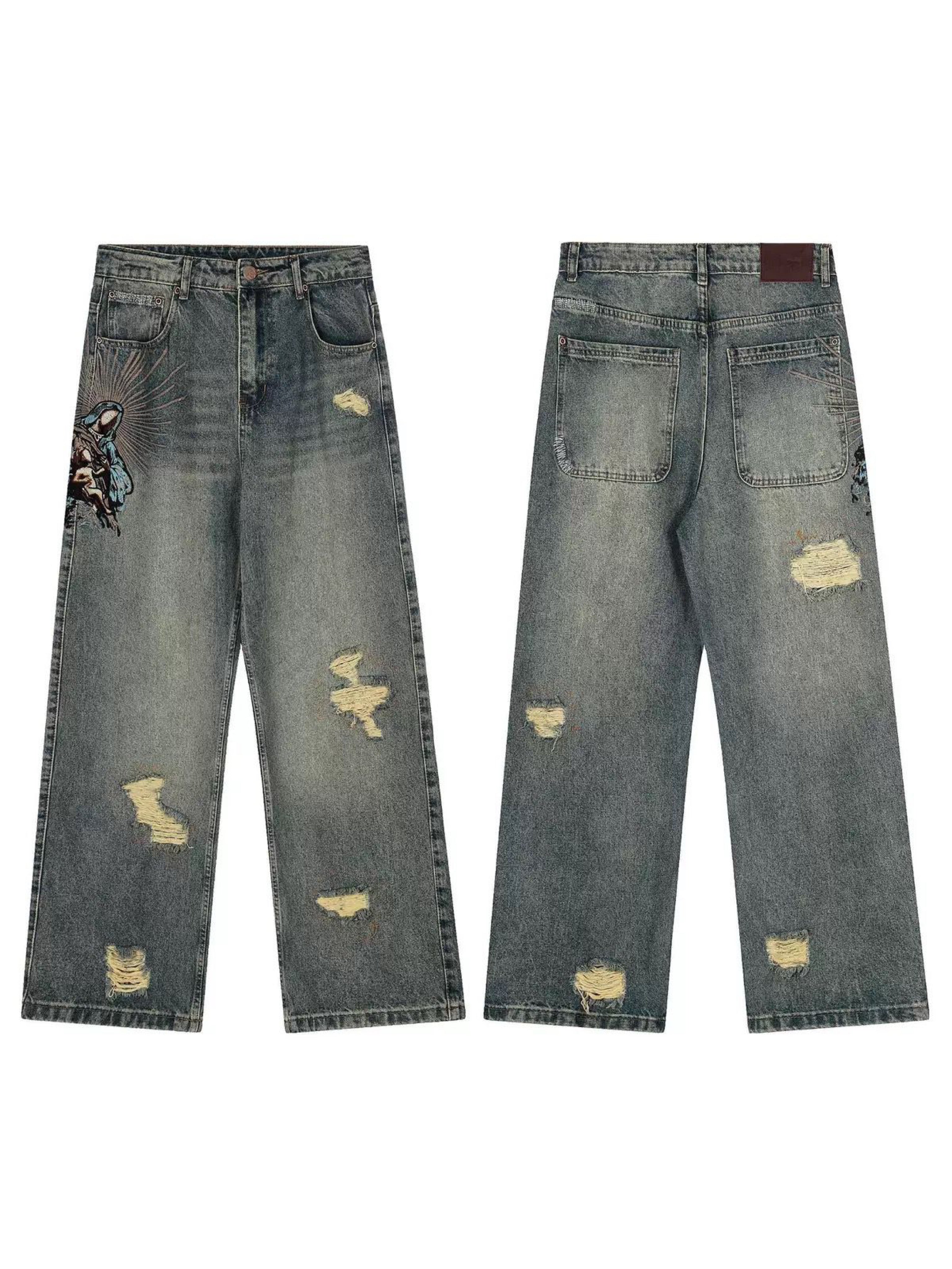 BLUE WASHED RIPPED JEANS