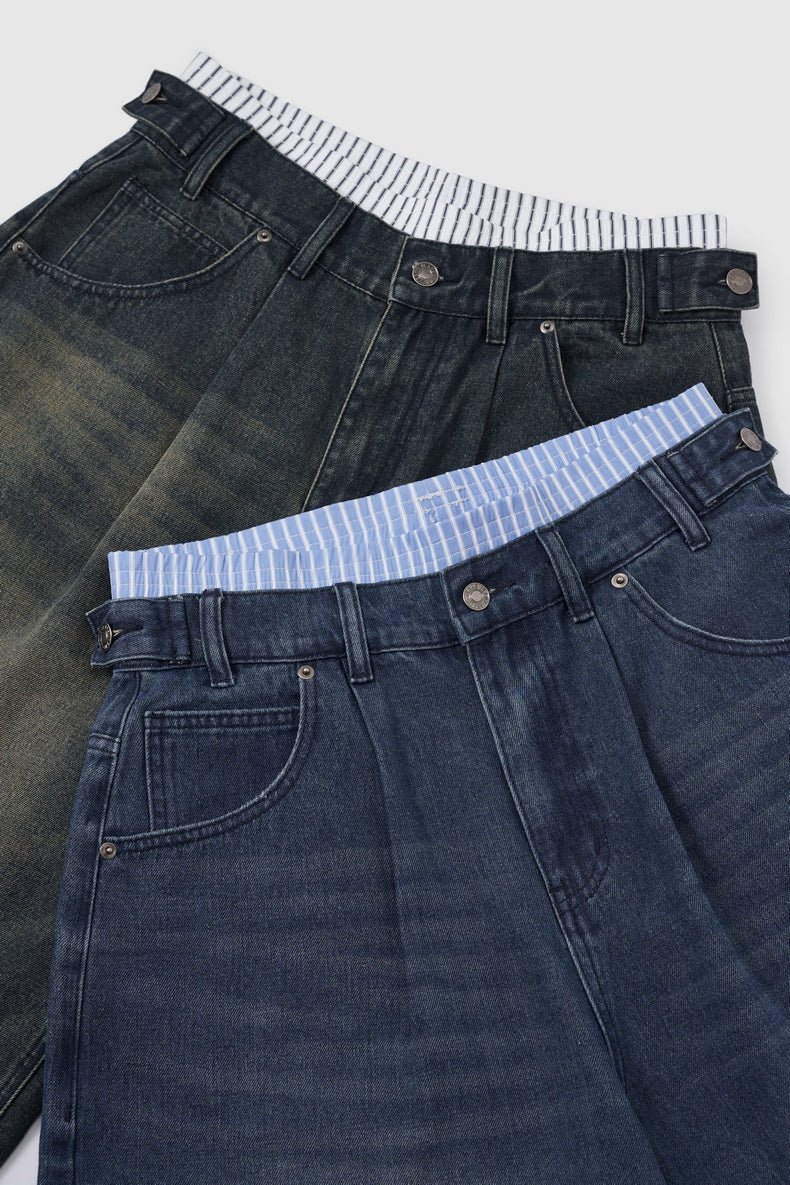 Hybrid Waist Wide-Leg Denim Shorts