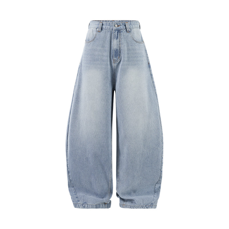 Vintage Wash Wide-Leg Balloon Jeans