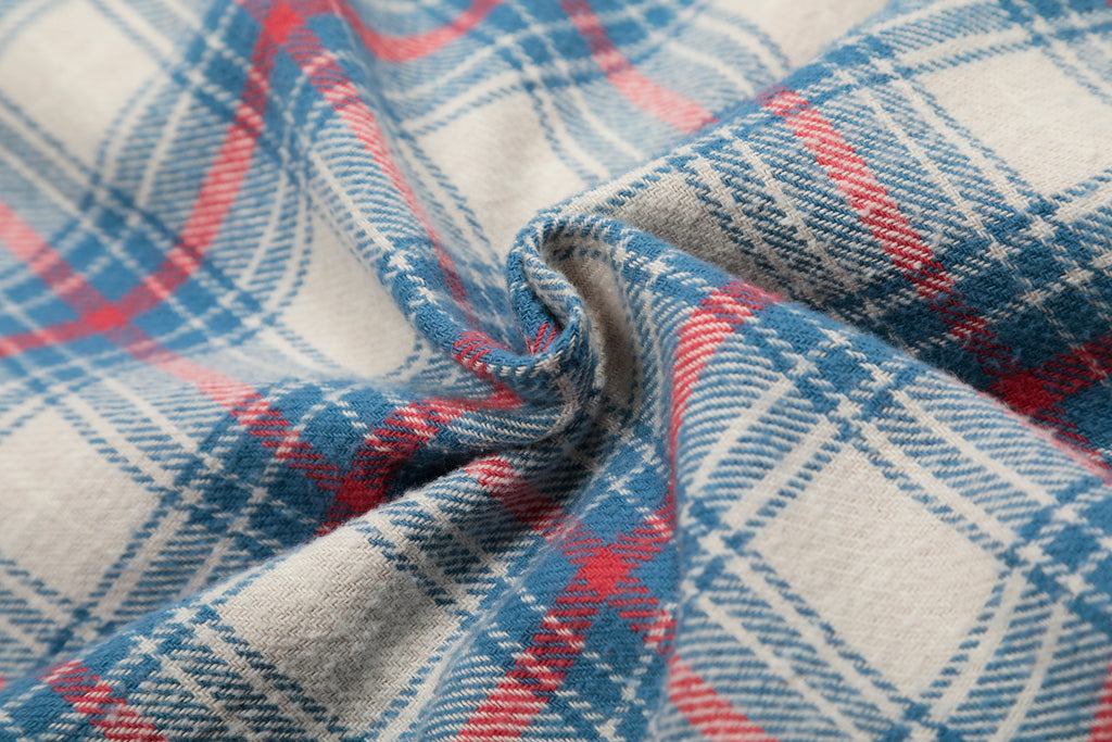 Distressed Blue & Red Plaid Flannel Shirt