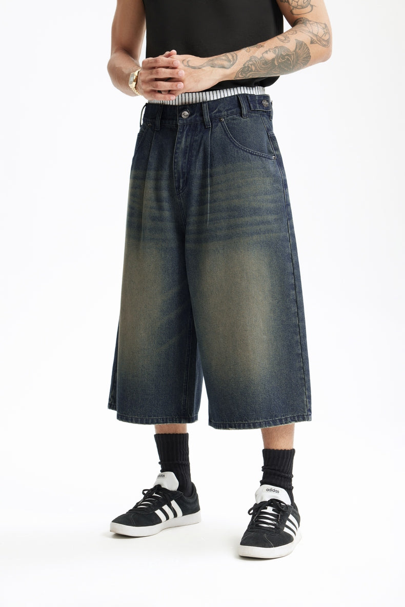 DOUBLE WAIST FADED JORTS