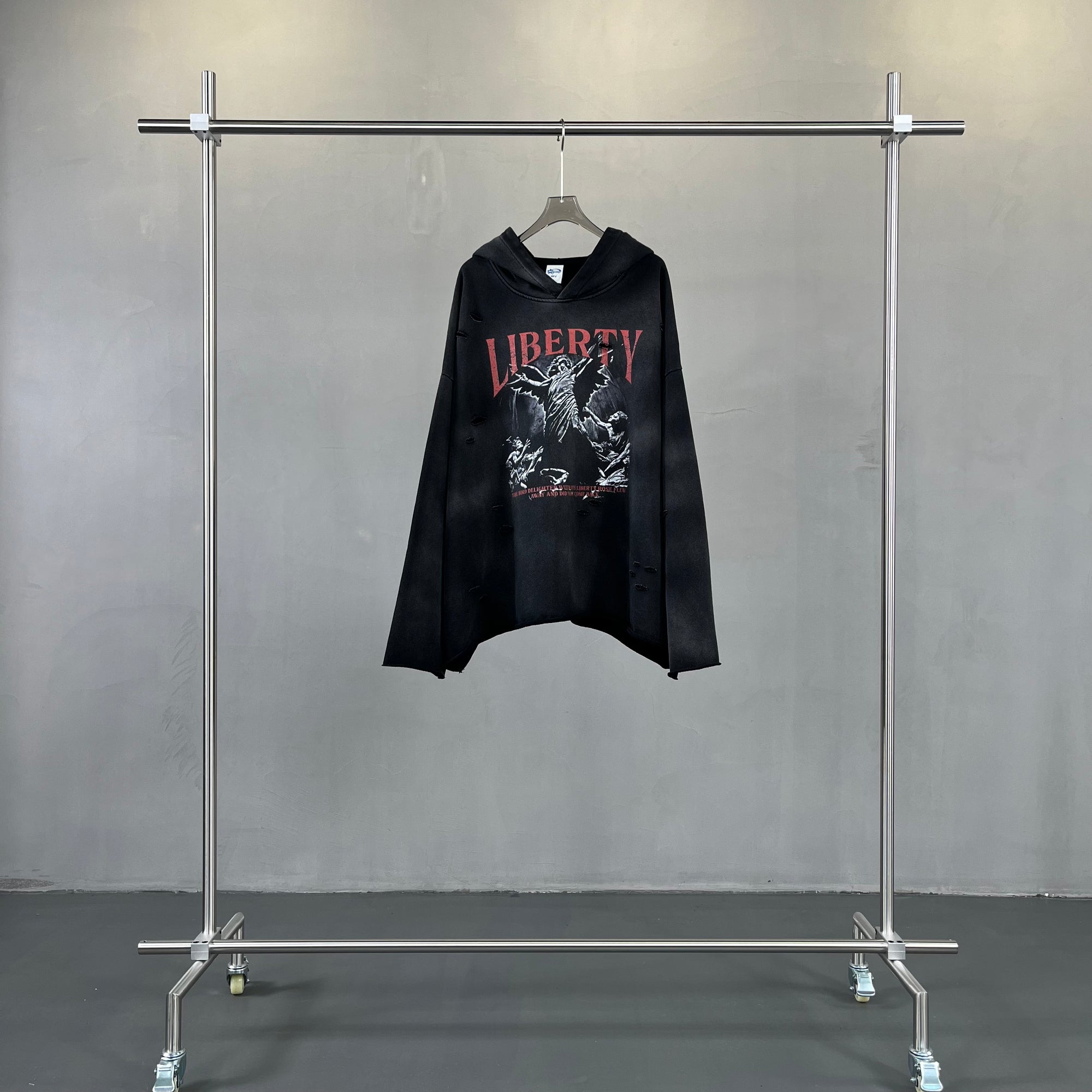 Liberty print raw cut-off edges hoodie