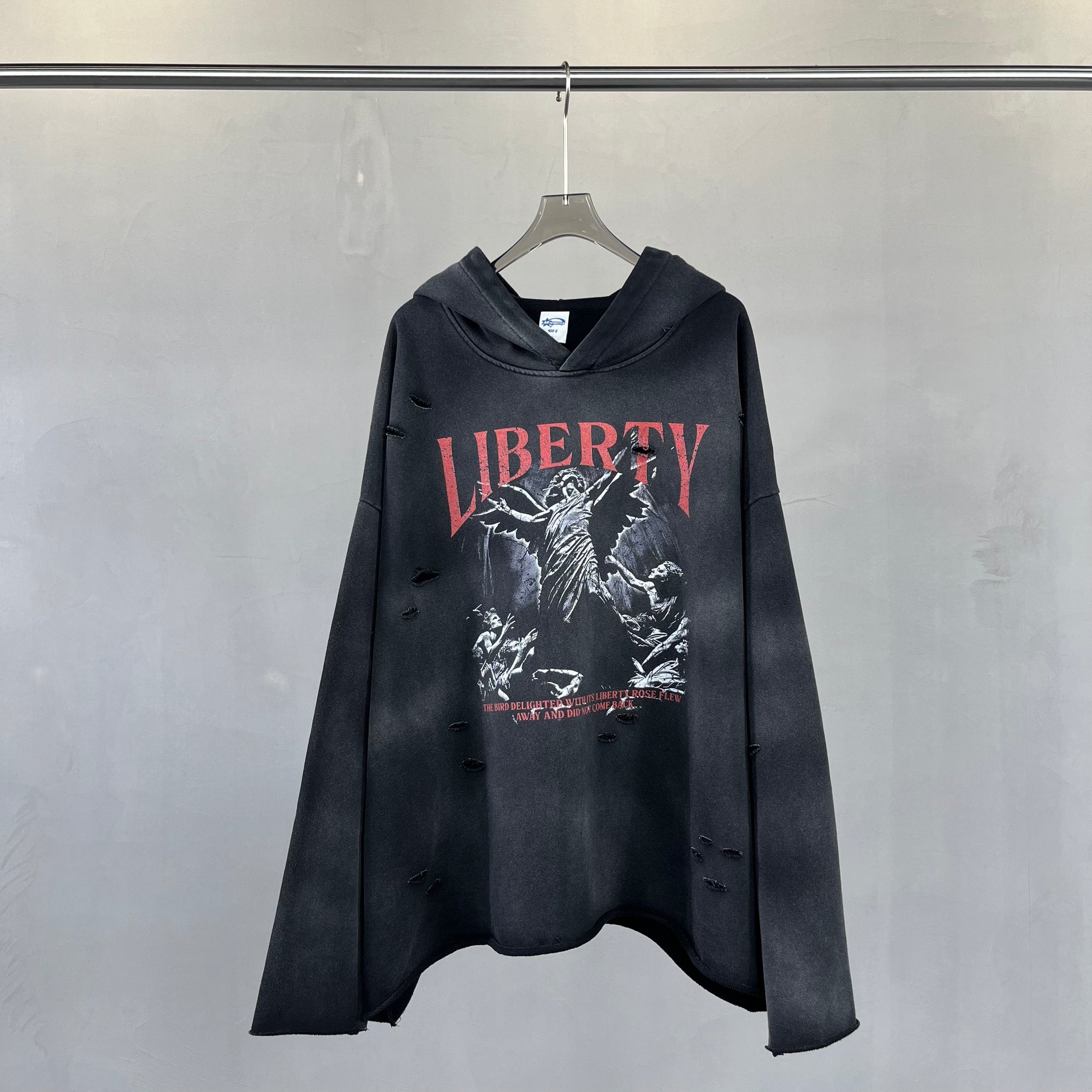 Liberty print raw cut-off edges hoodie
