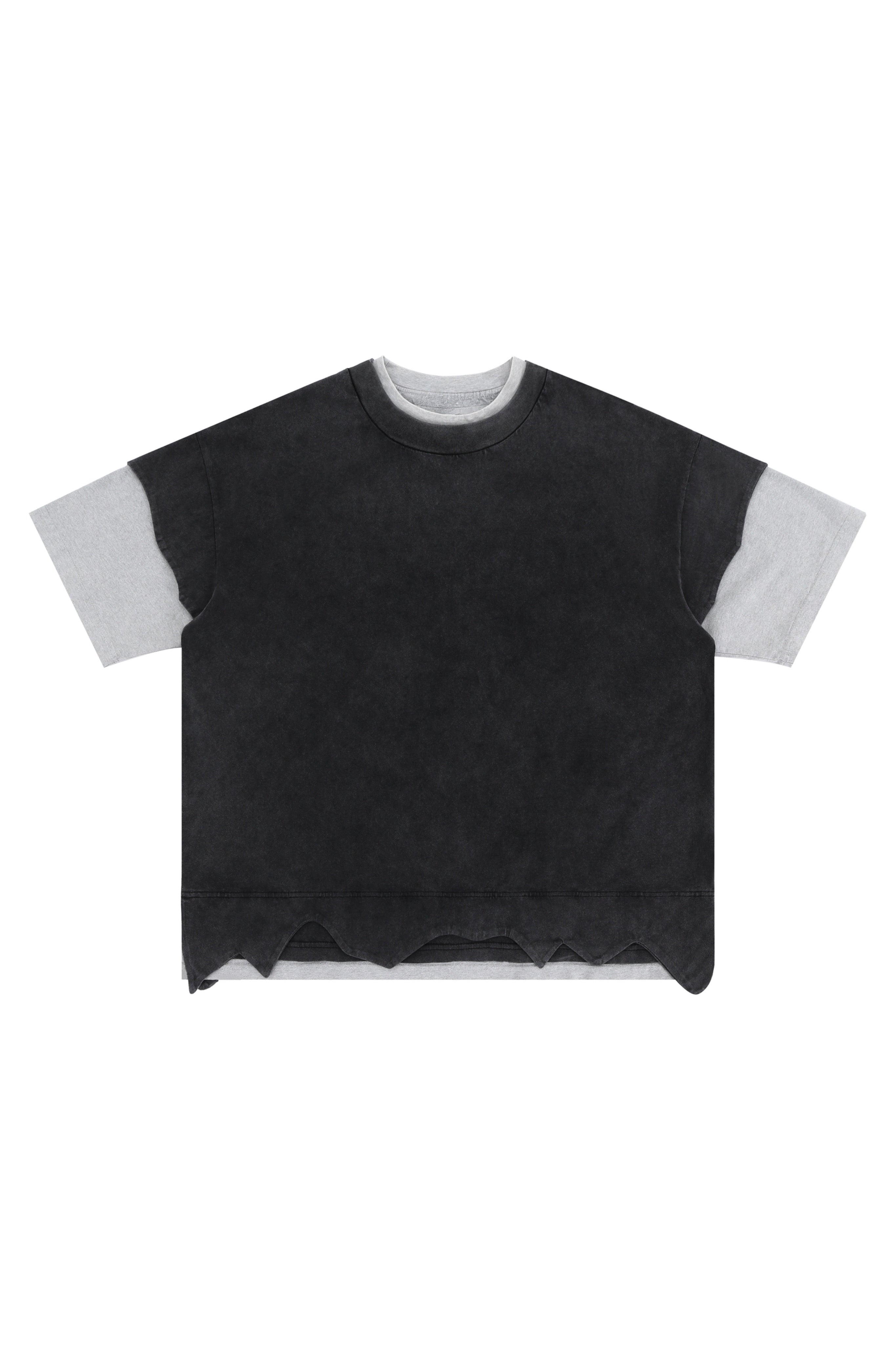 DUAL LAYER DISTRESSED HEM TEE – Charcoal & Grey