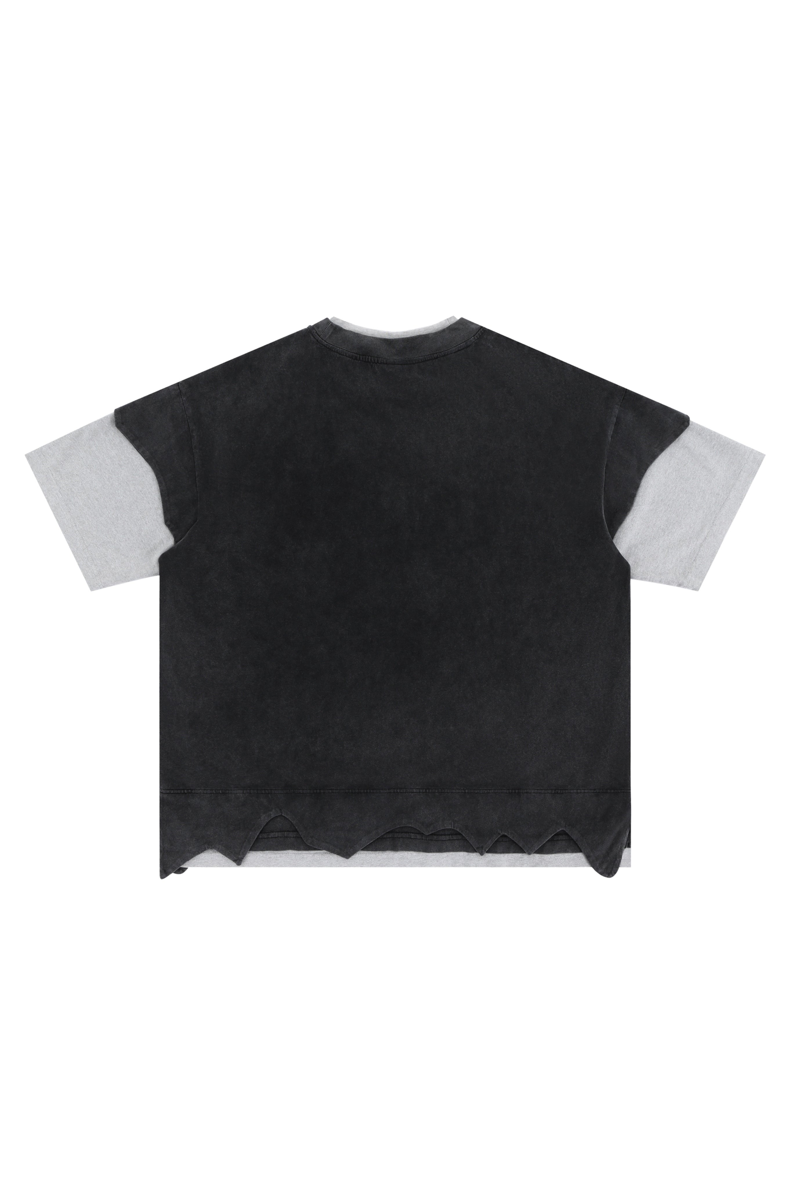 DUAL LAYER DISTRESSED HEM TEE – Charcoal & Grey