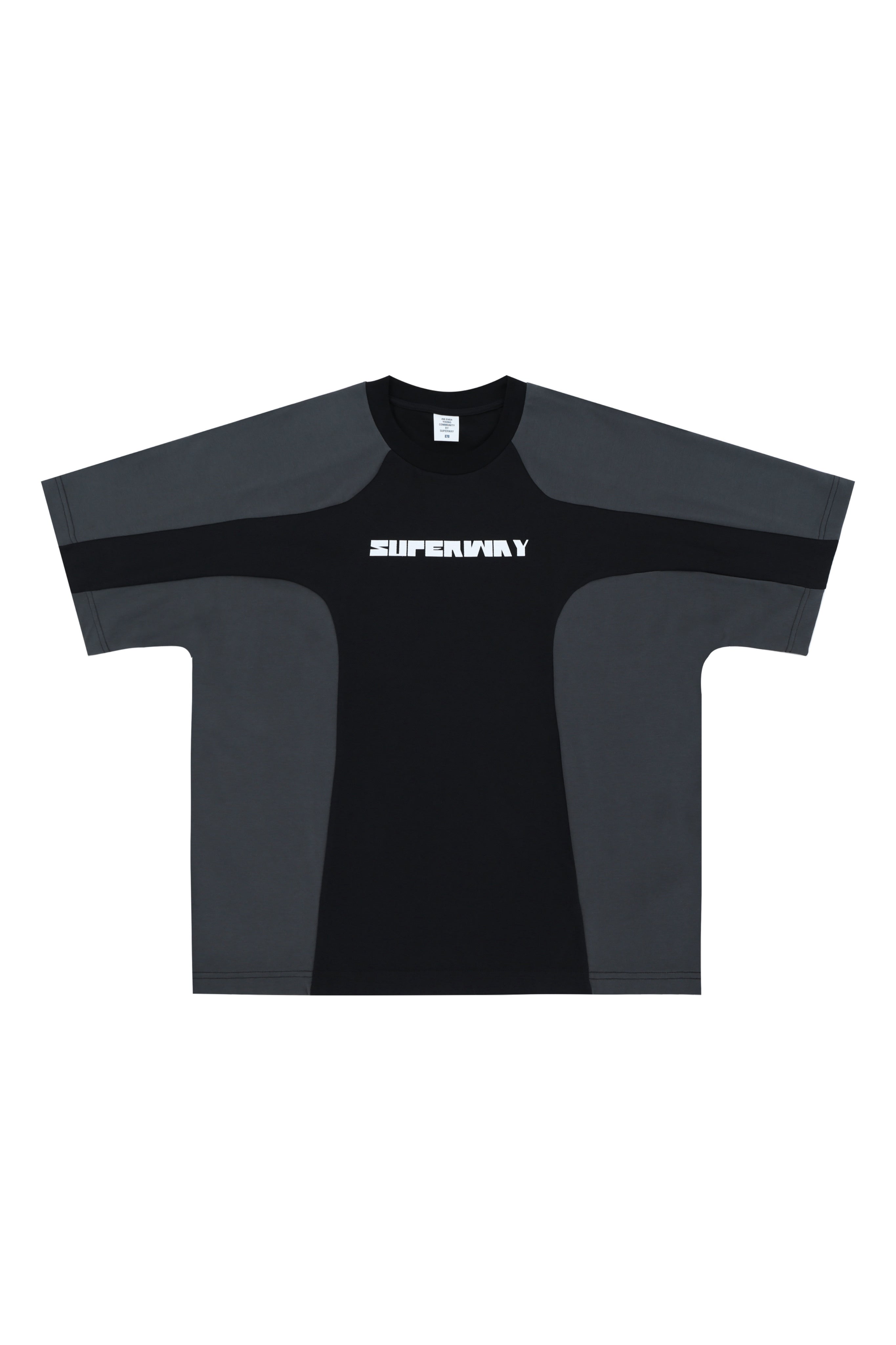 SUPER-WAY PANEL TECH TEE – Charcoal & Black