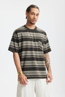 SHADOW STRIPE POCKET TEE – Charcoal & Taupe