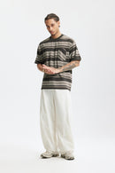 SHADOW STRIPE POCKET TEE – Charcoal & Taupe