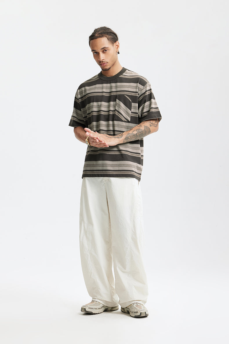 SHADOW STRIPE POCKET TEE – Charcoal & Taupe