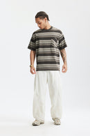 SHADOW STRIPE POCKET TEE – Charcoal & Taupe