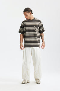 SHADOW STRIPE POCKET TEE – Charcoal & Taupe