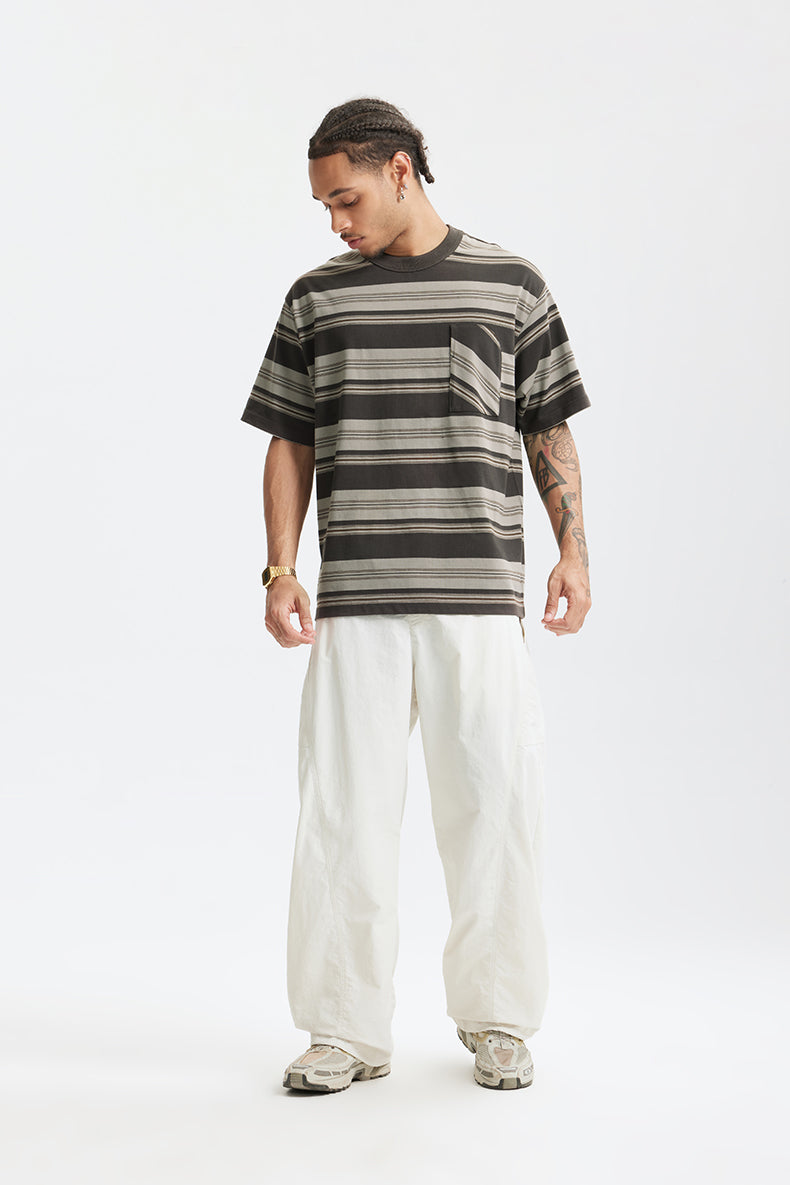 SHADOW STRIPE POCKET TEE – Charcoal & Taupe