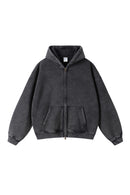 Vintage-Washed black Zip Hoodie