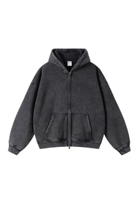 Vintage-Washed black Zip Hoodie