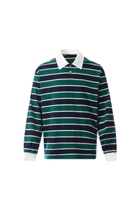 RETRO STRIPED RUGBY POLO- Forest Green