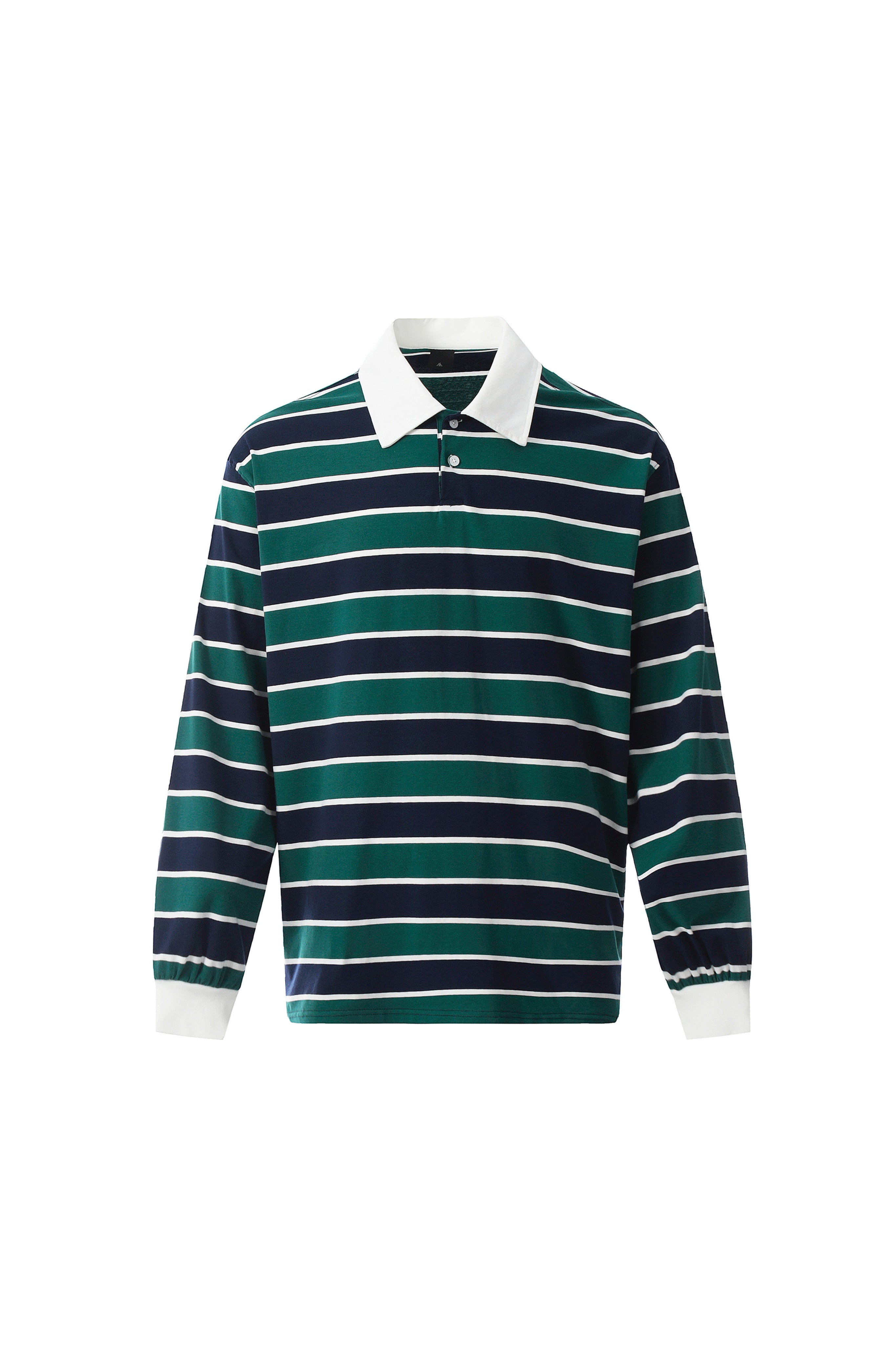 RETRO STRIPED RUGBY POLO- Forest Green