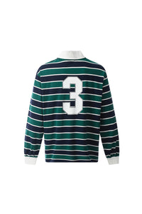 RETRO STRIPED RUGBY POLO- Forest Green