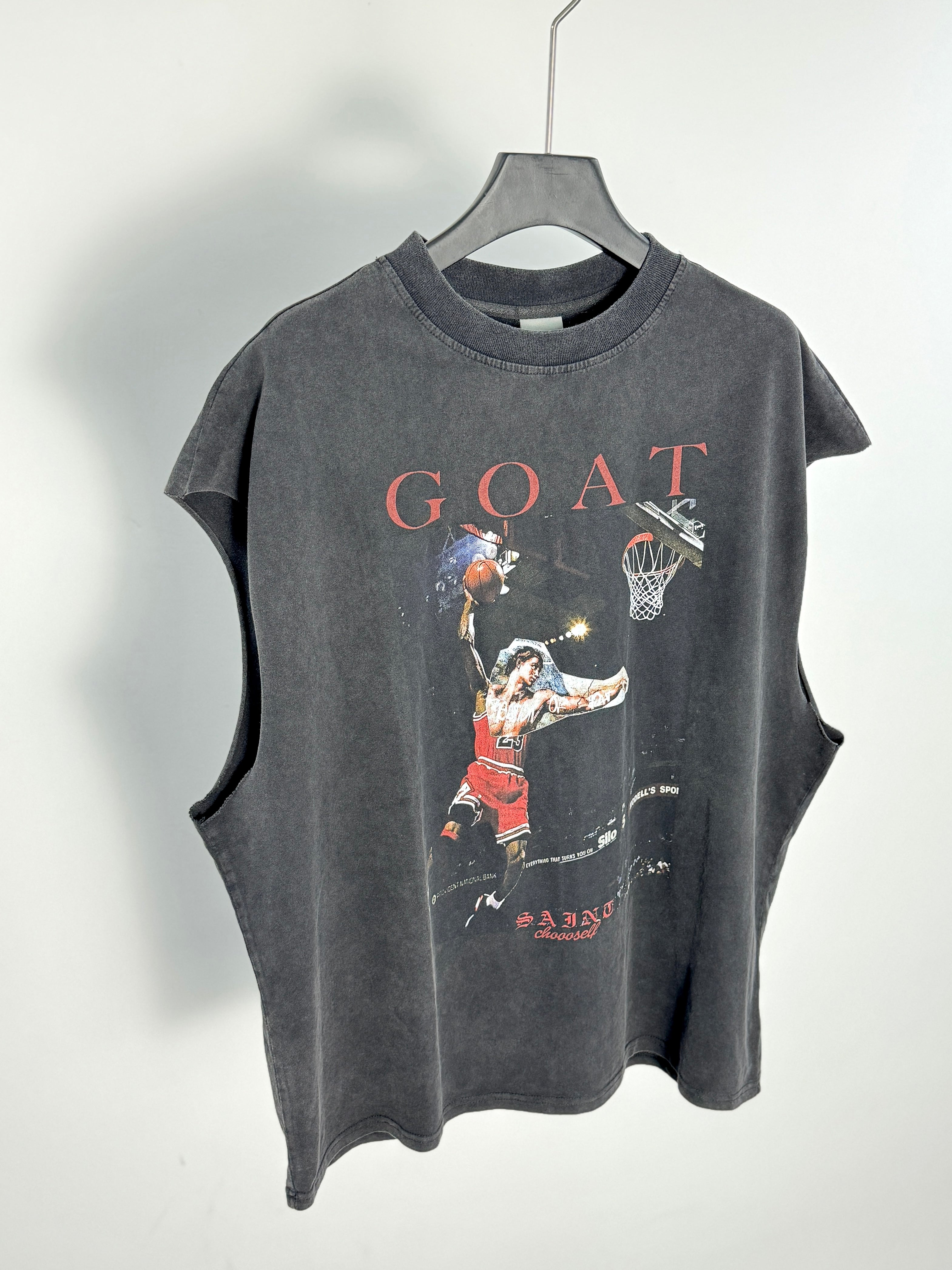 GOAT GRAPHIC MUSCLE TEE- washed black